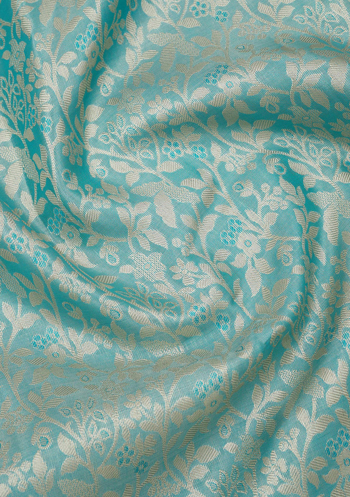 Turquoise Blue Zariwork Pure Silk Saree