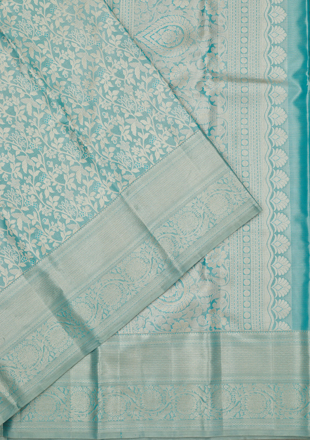 Turquoise Blue Zariwork Pure Silk Saree