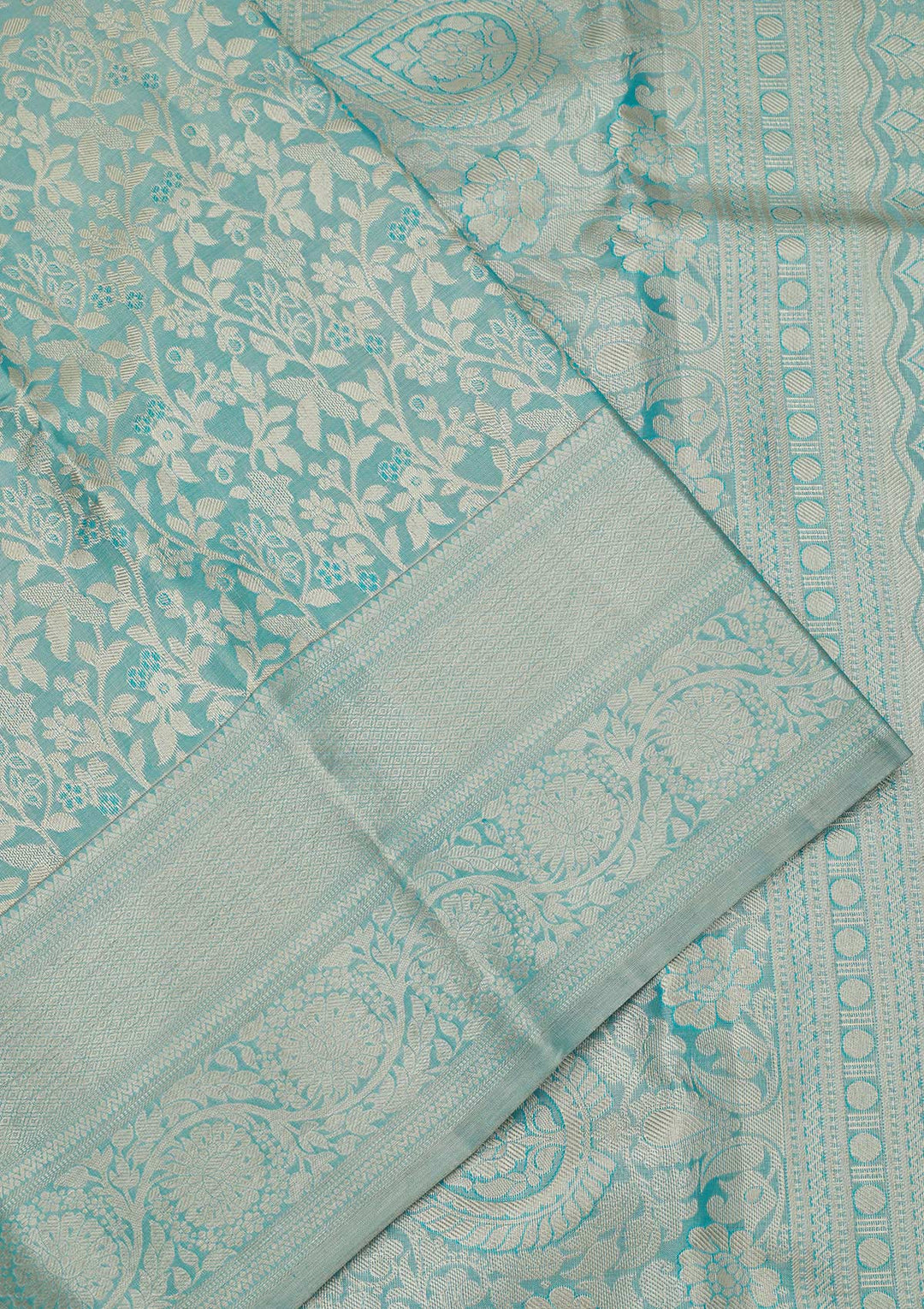Turquoise Blue Zariwork Pure Silk Saree