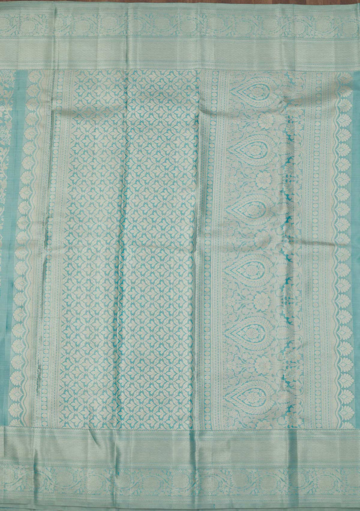 Turquoise Blue Zariwork Pure Silk Saree