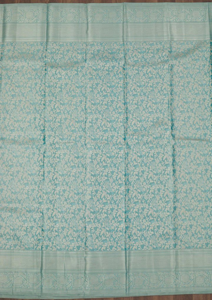 Turquoise Blue Zariwork Pure Silk Saree