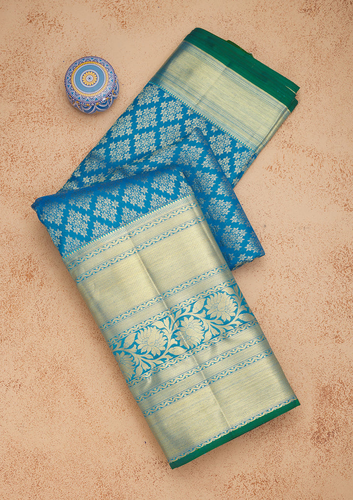 Turquoise Blue Zariwork Pure Silk Saree