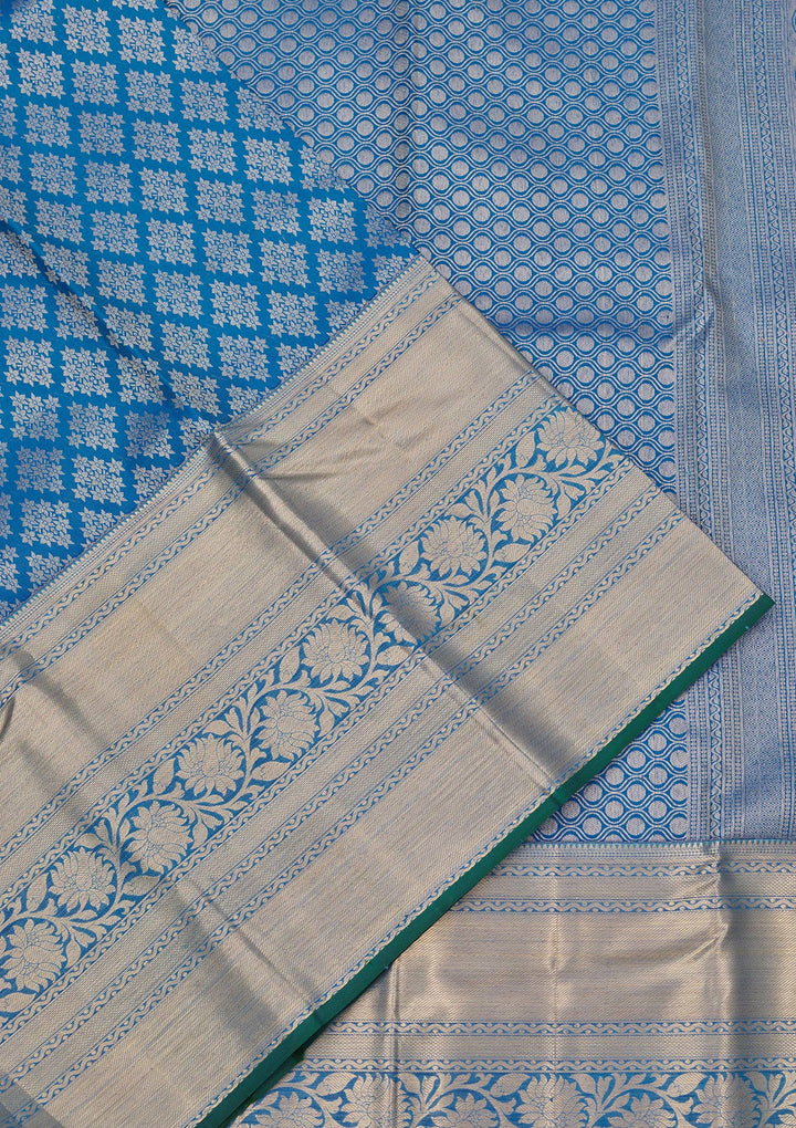 Turquoise Blue Zariwork Pure Silk Saree
