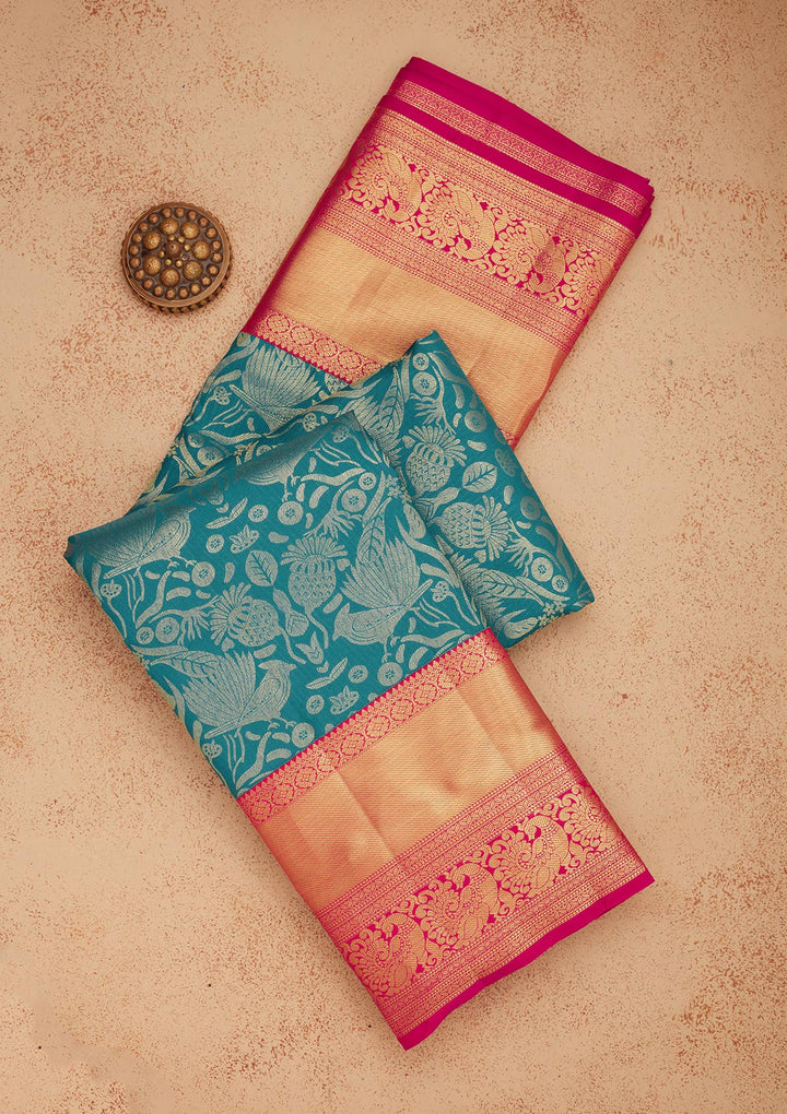 Turquoise Blue Zariwork Pure Silk Saree