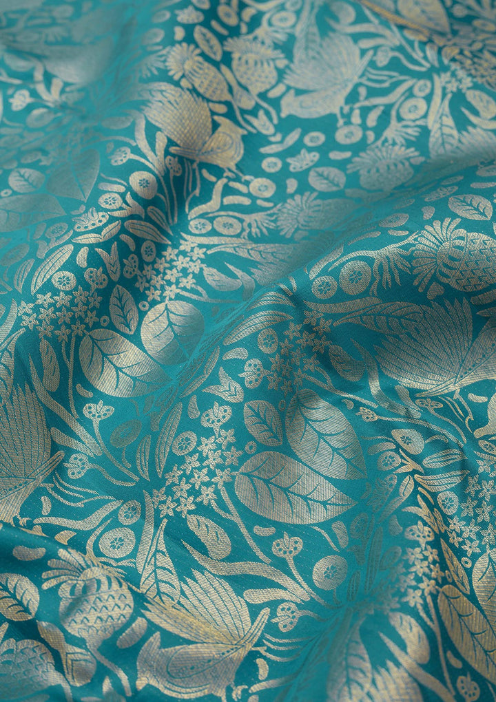 Turquoise Blue Zariwork Pure Silk Saree