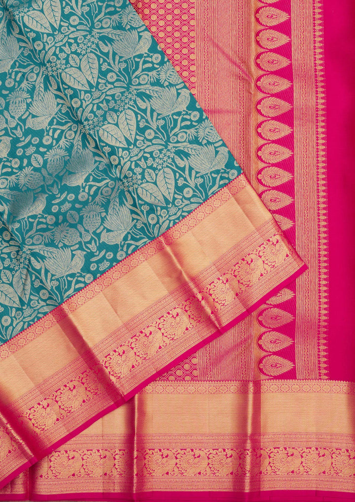 Turquoise Blue Zariwork Pure Silk Saree