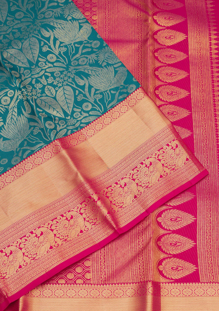 Turquoise Blue Zariwork Pure Silk Saree