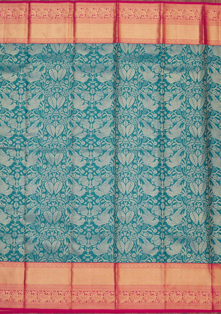 Turquoise Blue Zariwork Pure Silk Saree