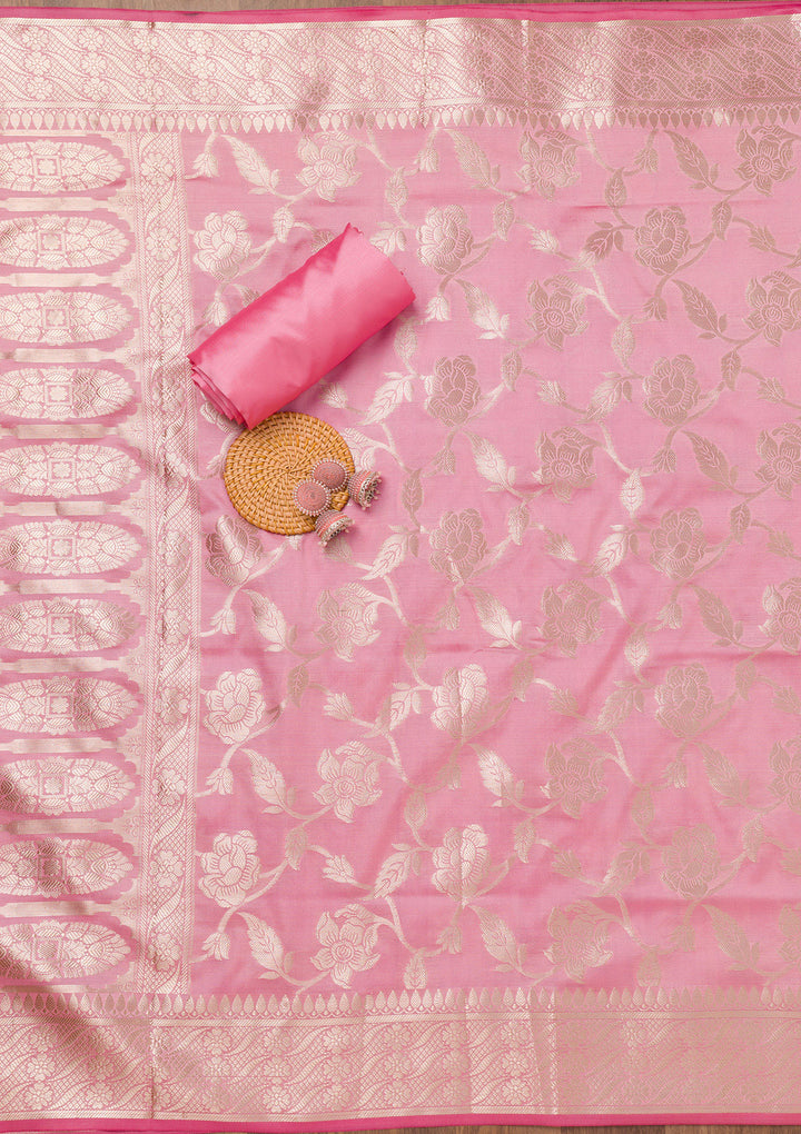 Baby Pink Zariwork Banarasi Unstitched Salwar Suit