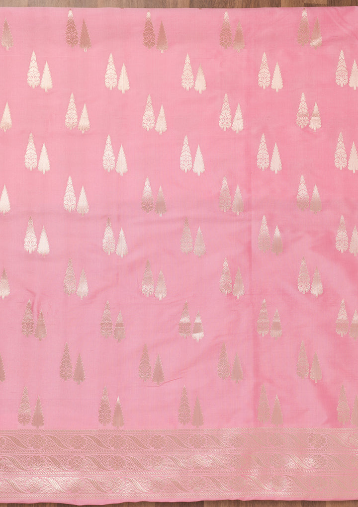Baby Pink Zariwork Banarasi Unstitched Salwar Suit