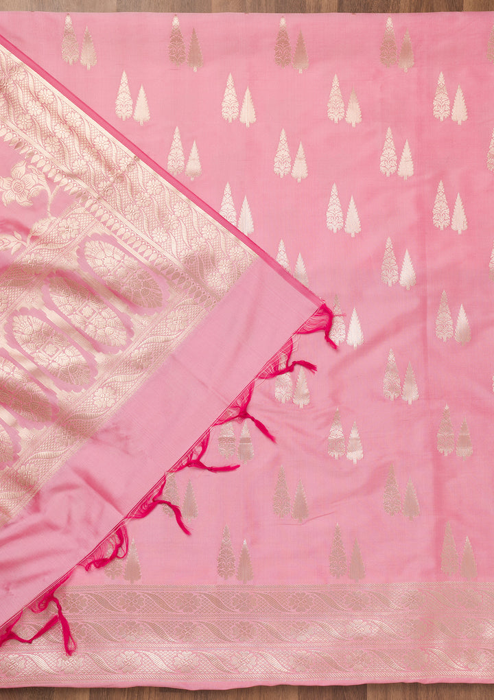 Baby Pink Zariwork Banarasi Unstitched Salwar Suit