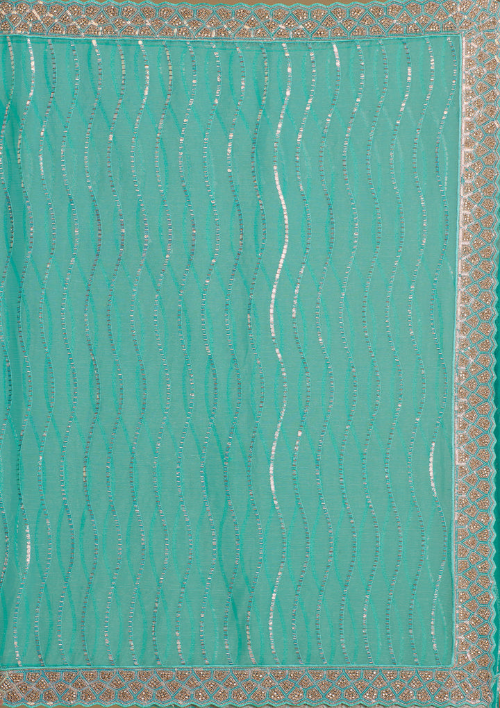 Turquoise Blue Stonework Chiffon Saree