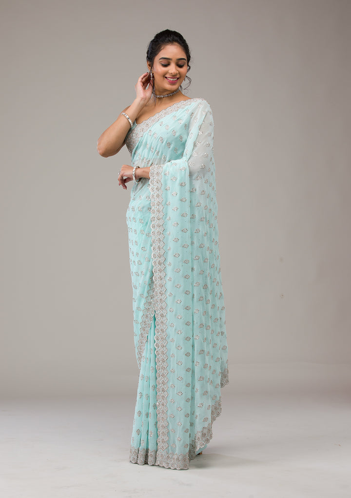 Sky Blue Stonework Georgette Saree