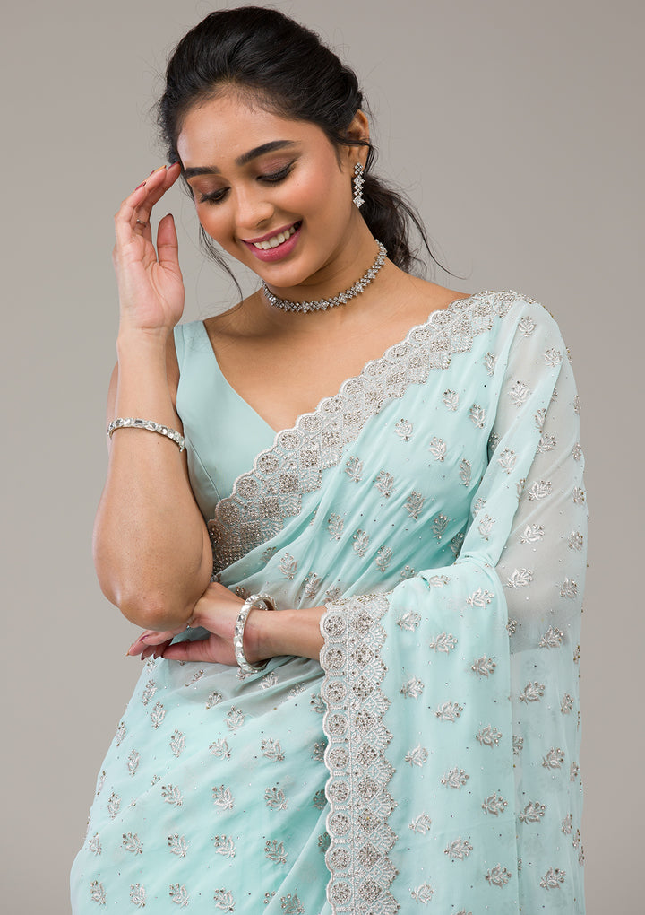 Sky Blue Stonework Georgette Saree