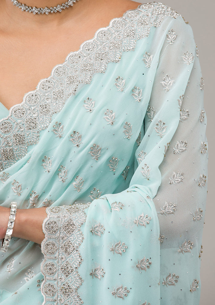 Sky Blue Stonework Georgette Saree