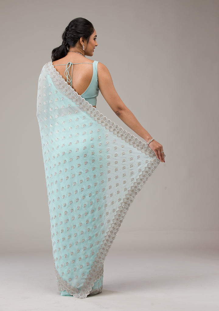 Sky Blue Stonework Georgette Saree