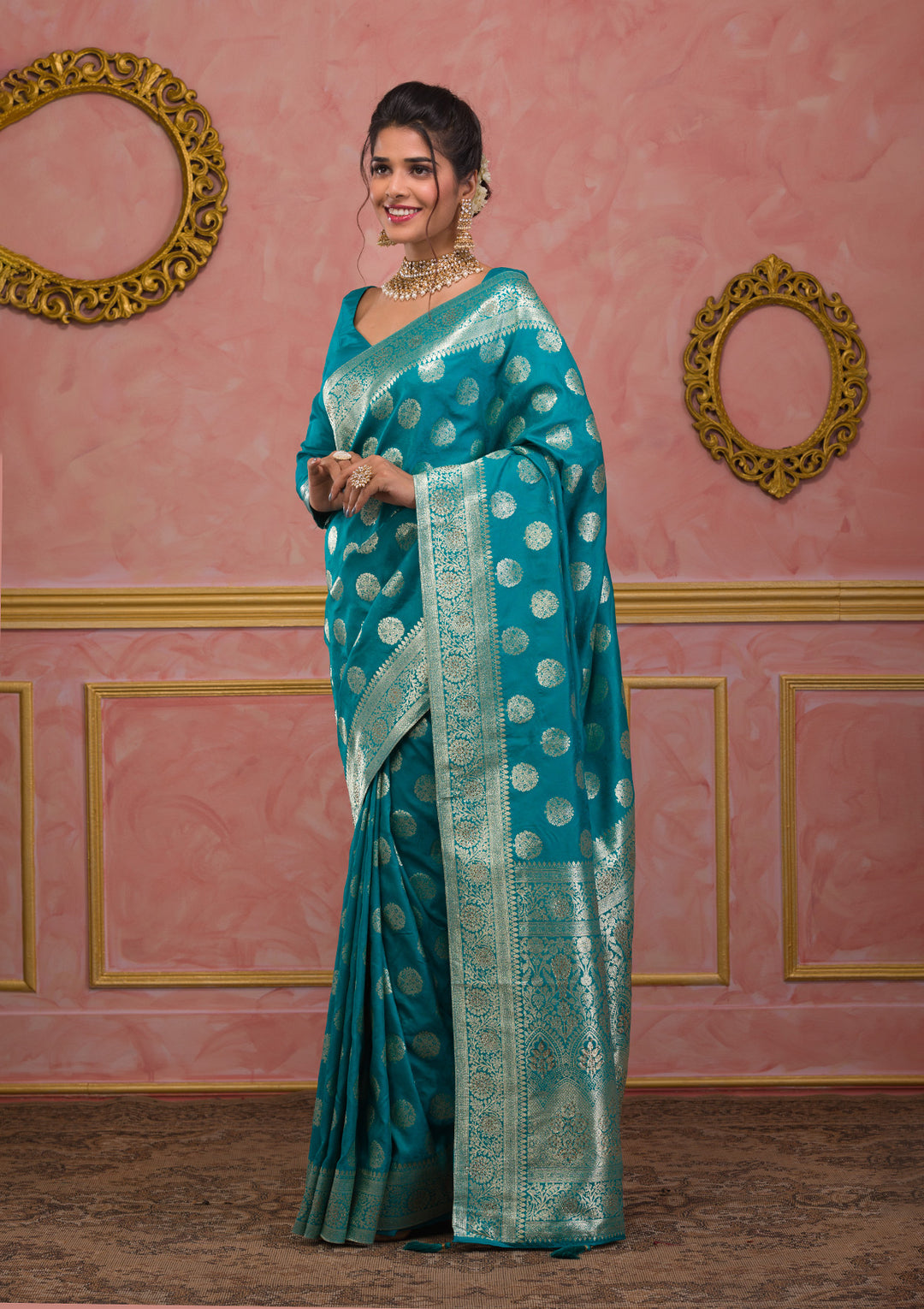 Turquoise Blue Swarovski Art Silk Saree