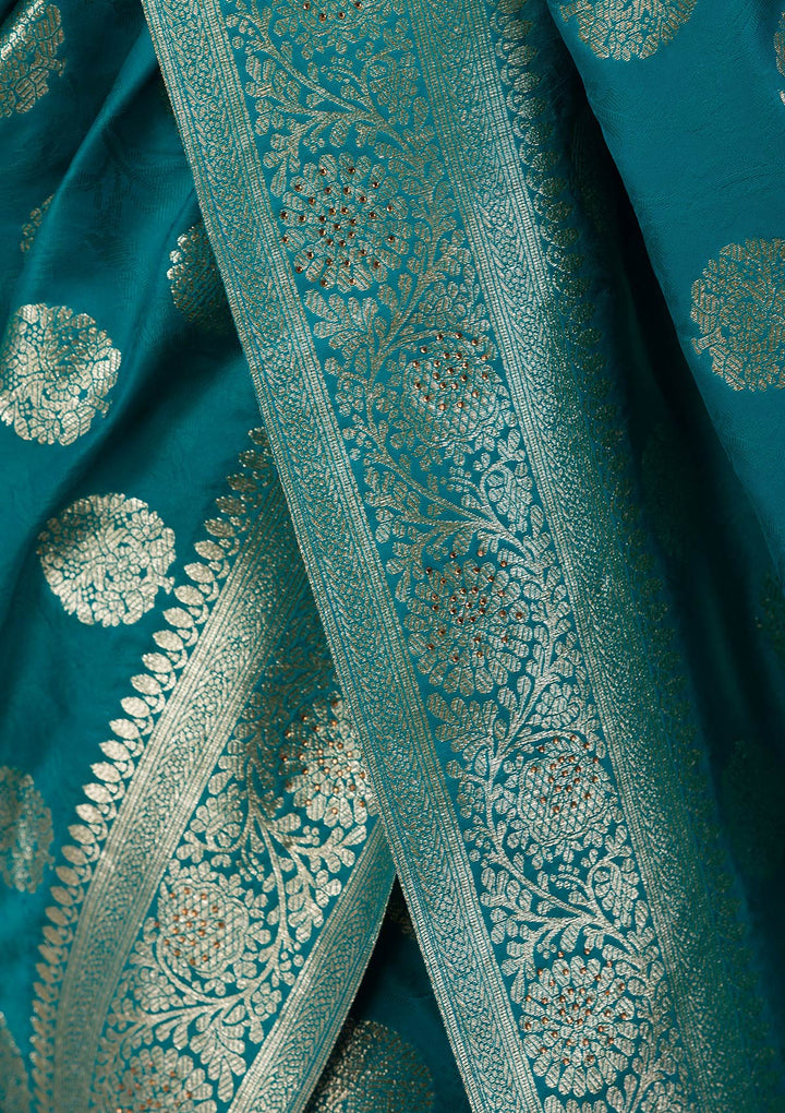 Turquoise Blue Swarovski Art Silk Saree