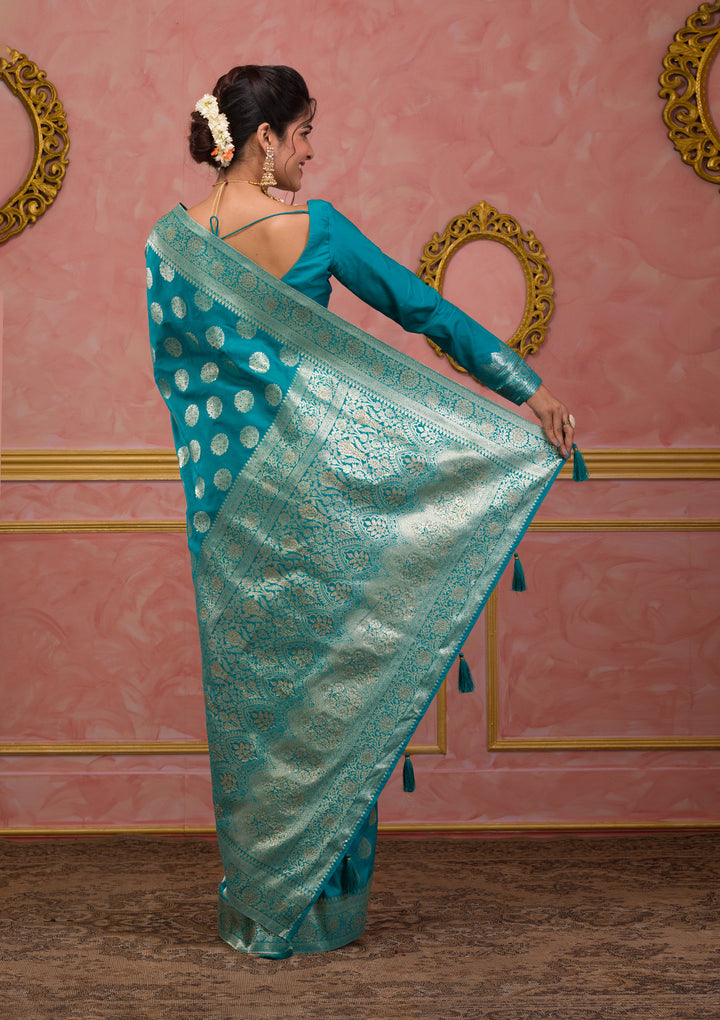 Turquoise Blue Swarovski Art Silk Saree