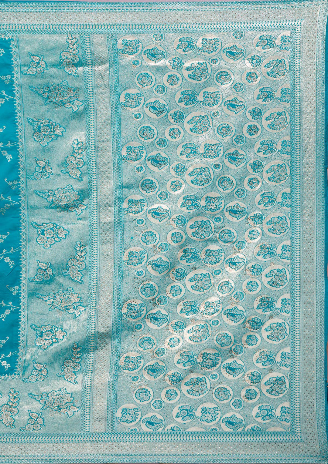 Turquoise Blue Swarovski Banarasi Saree