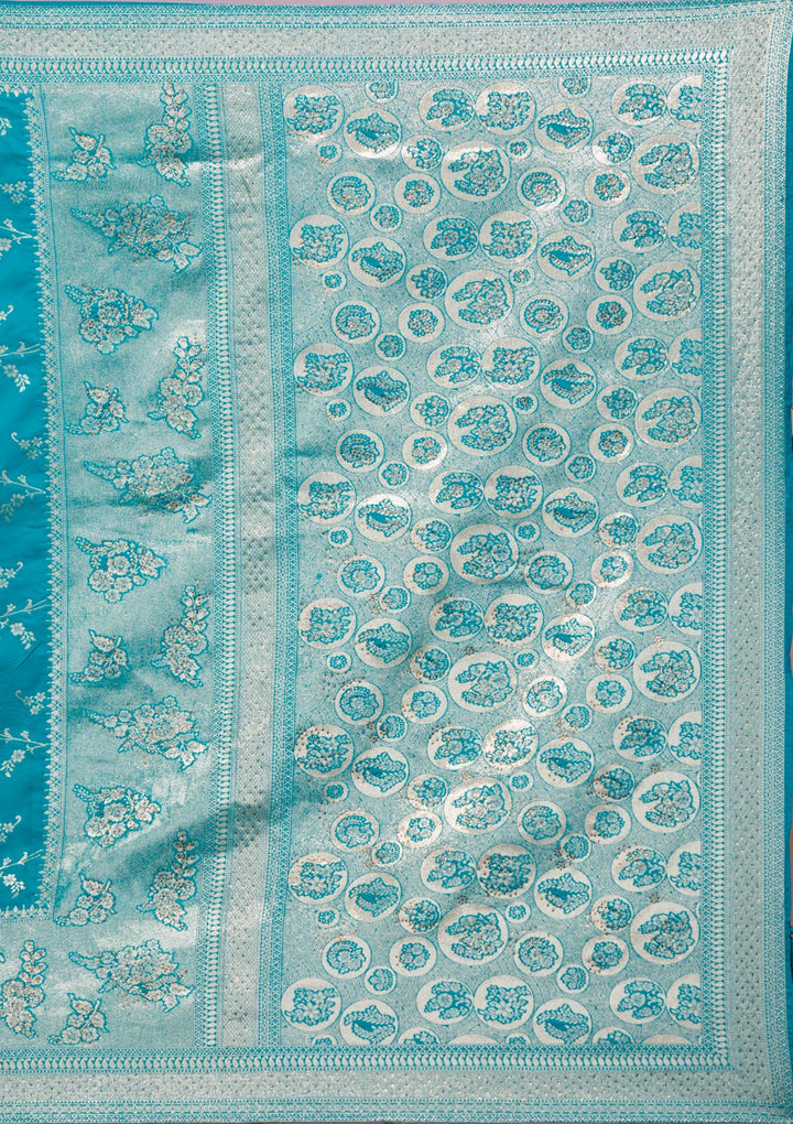 Turquoise Blue Swarovski Banarasi Saree
