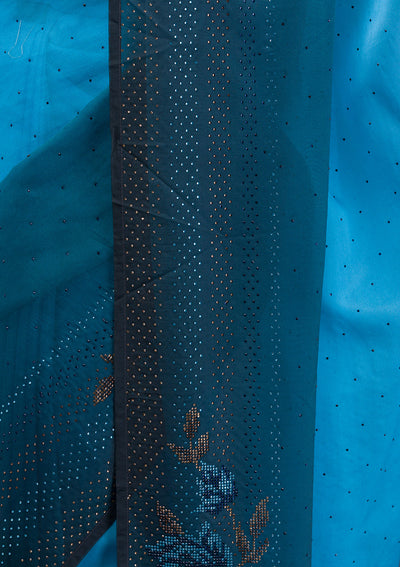 Turquoise Blue Swarovski Satin Saree