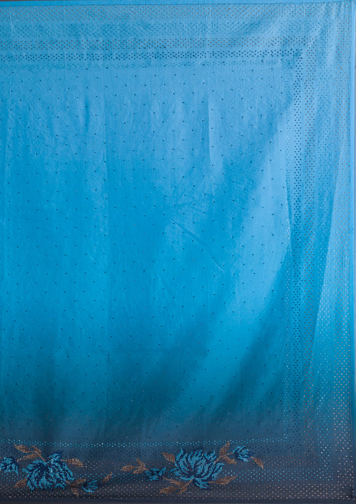 Turquoise Blue Swarovski Satin Saree