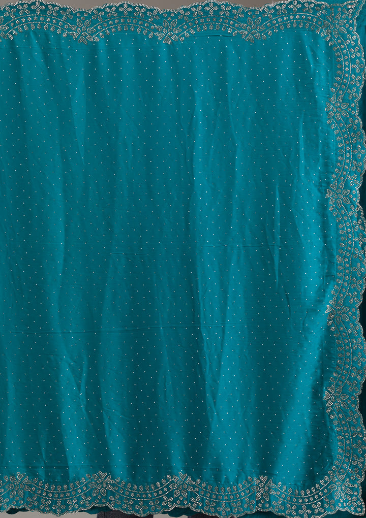 Turquoise Blue Swarovski Satin Saree