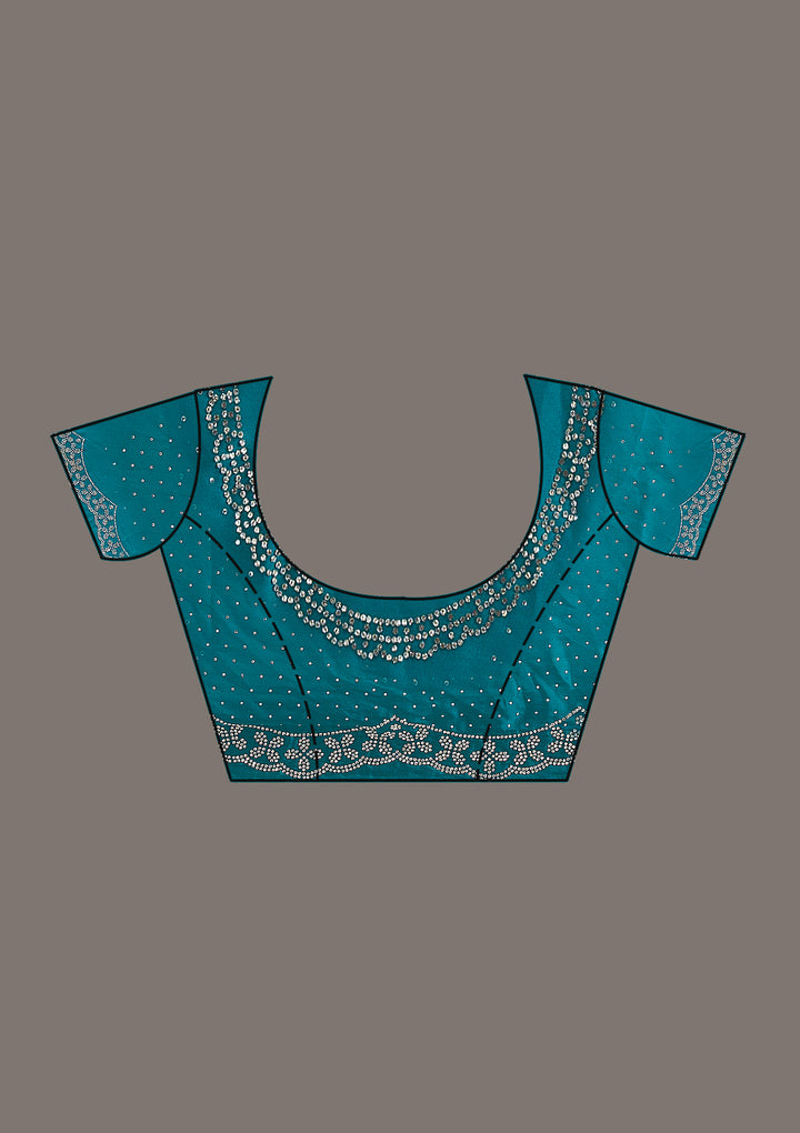 Turquoise Blue Swarovski Satin Saree