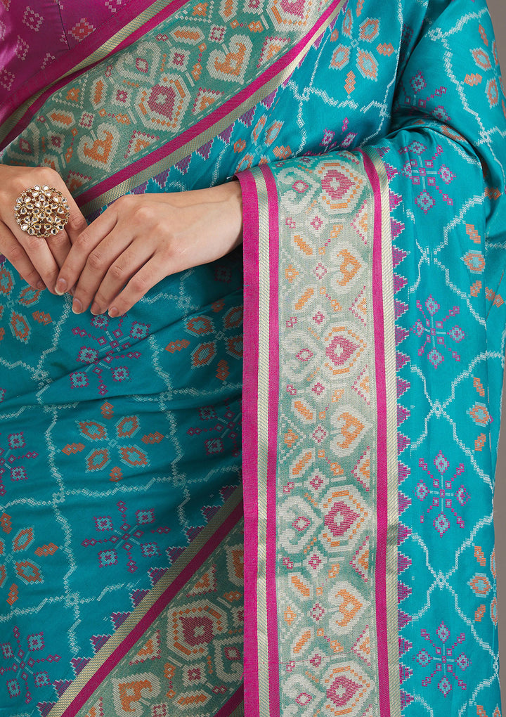 Turquoise Blue Threadwork Art Silk Saree