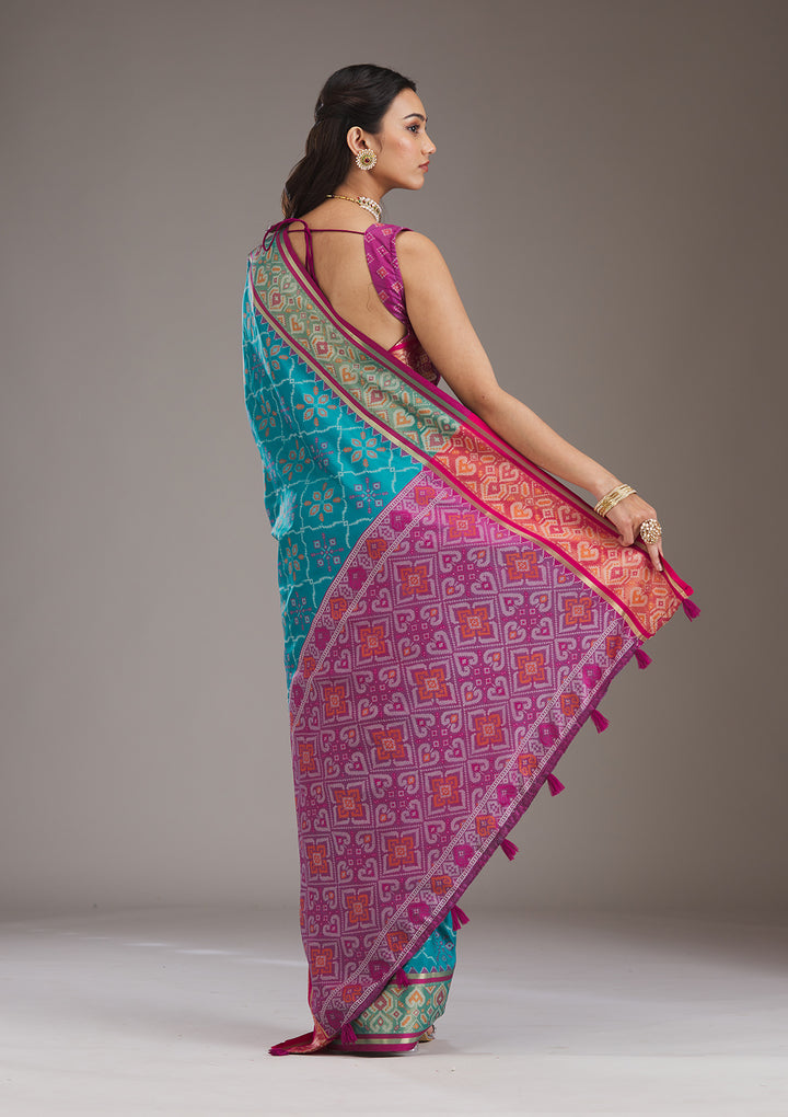 Turquoise Blue Threadwork Art Silk Saree