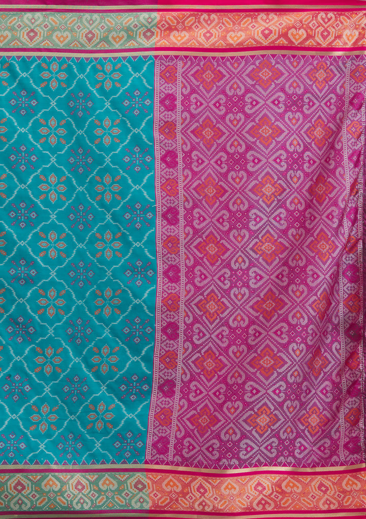 Turquoise Blue Threadwork Art Silk Saree