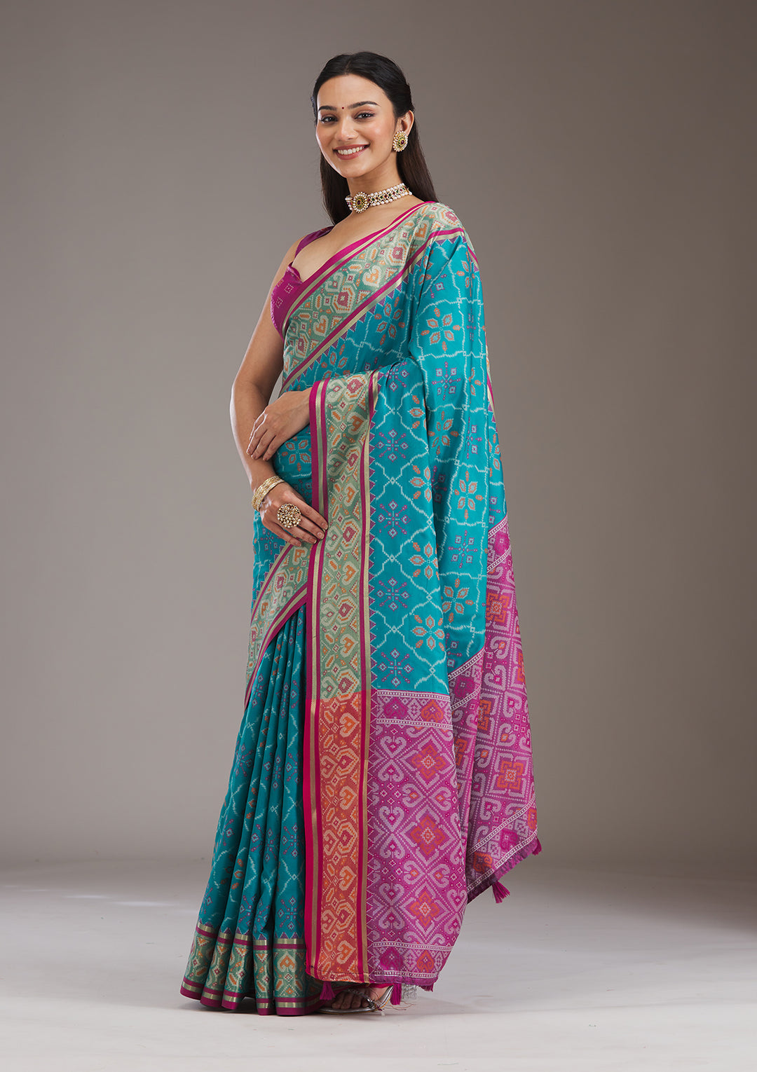 Turquoise Blue Threadwork Art Silk Saree