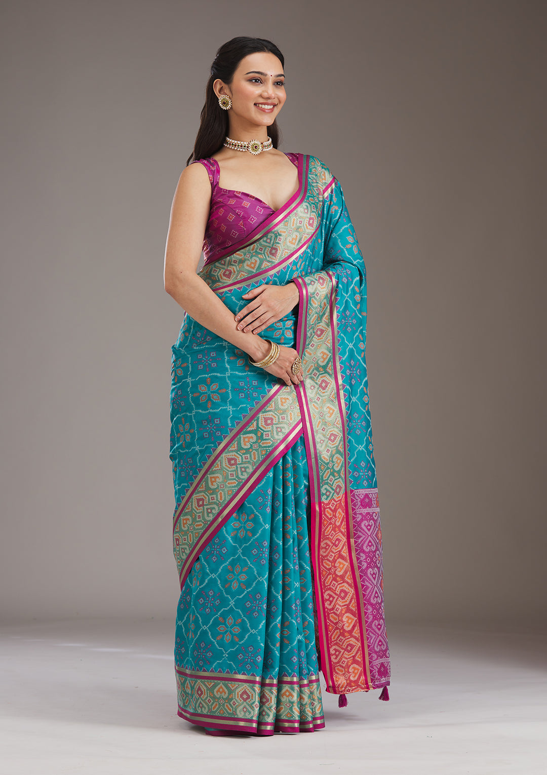 Turquoise Blue Threadwork Art Silk Saree