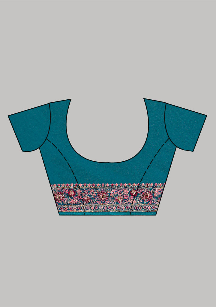 Turquoise Blue Threadwork Georgette Saree