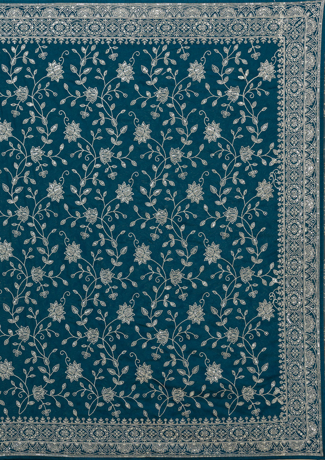 Turquoise Blue Threadwork Georgette Saree