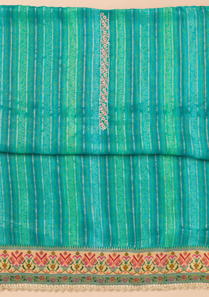 Turquoise Blue Threadwork Semi Crepe Unstitched Salwar Suit