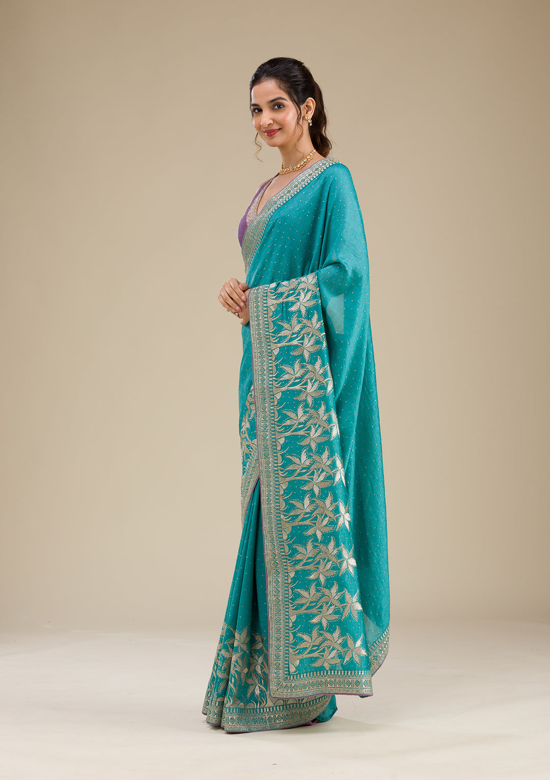 Turquoise Blue Zariwork Art Silk Saree