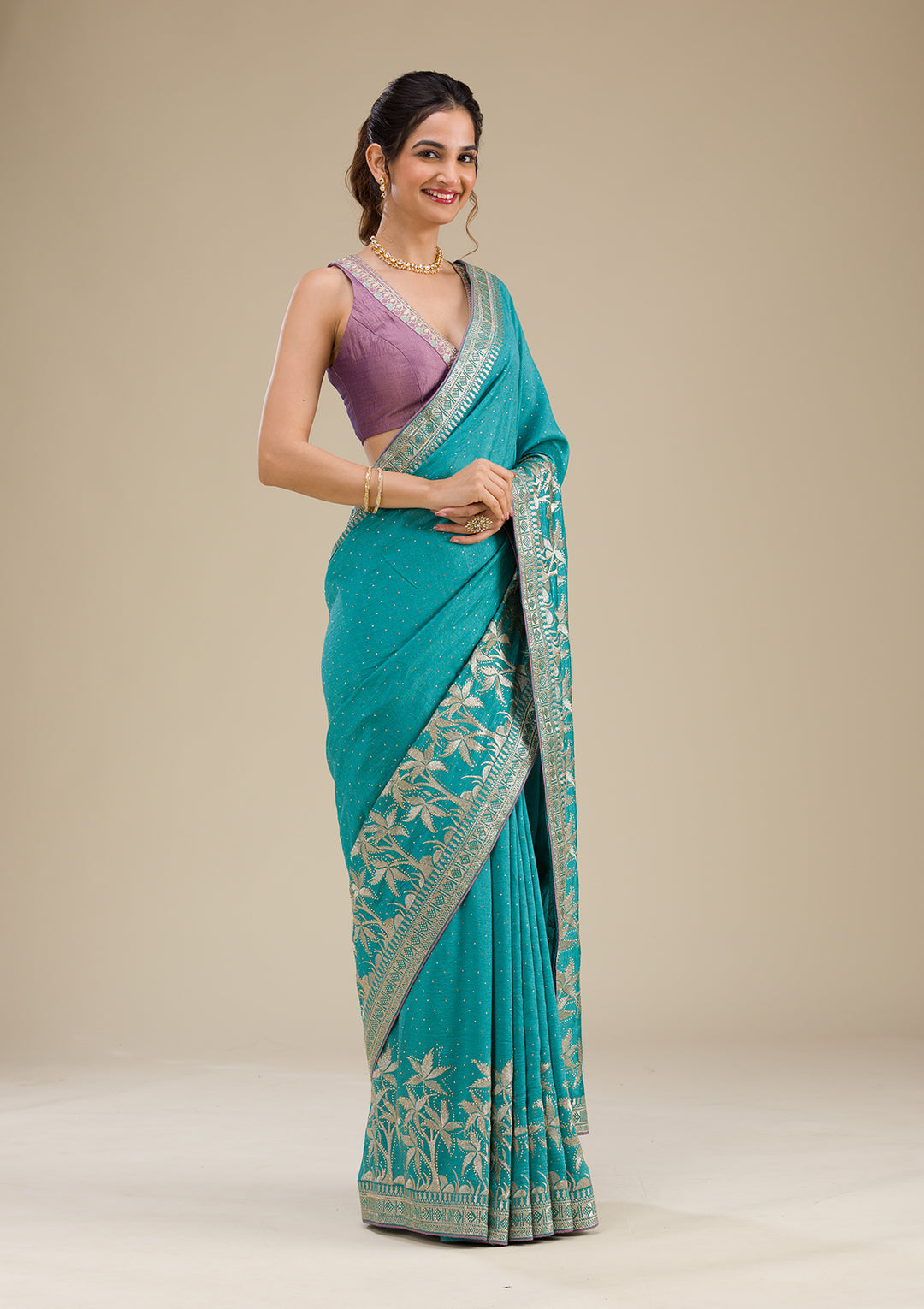 Turquoise Blue Zariwork Art Silk Saree