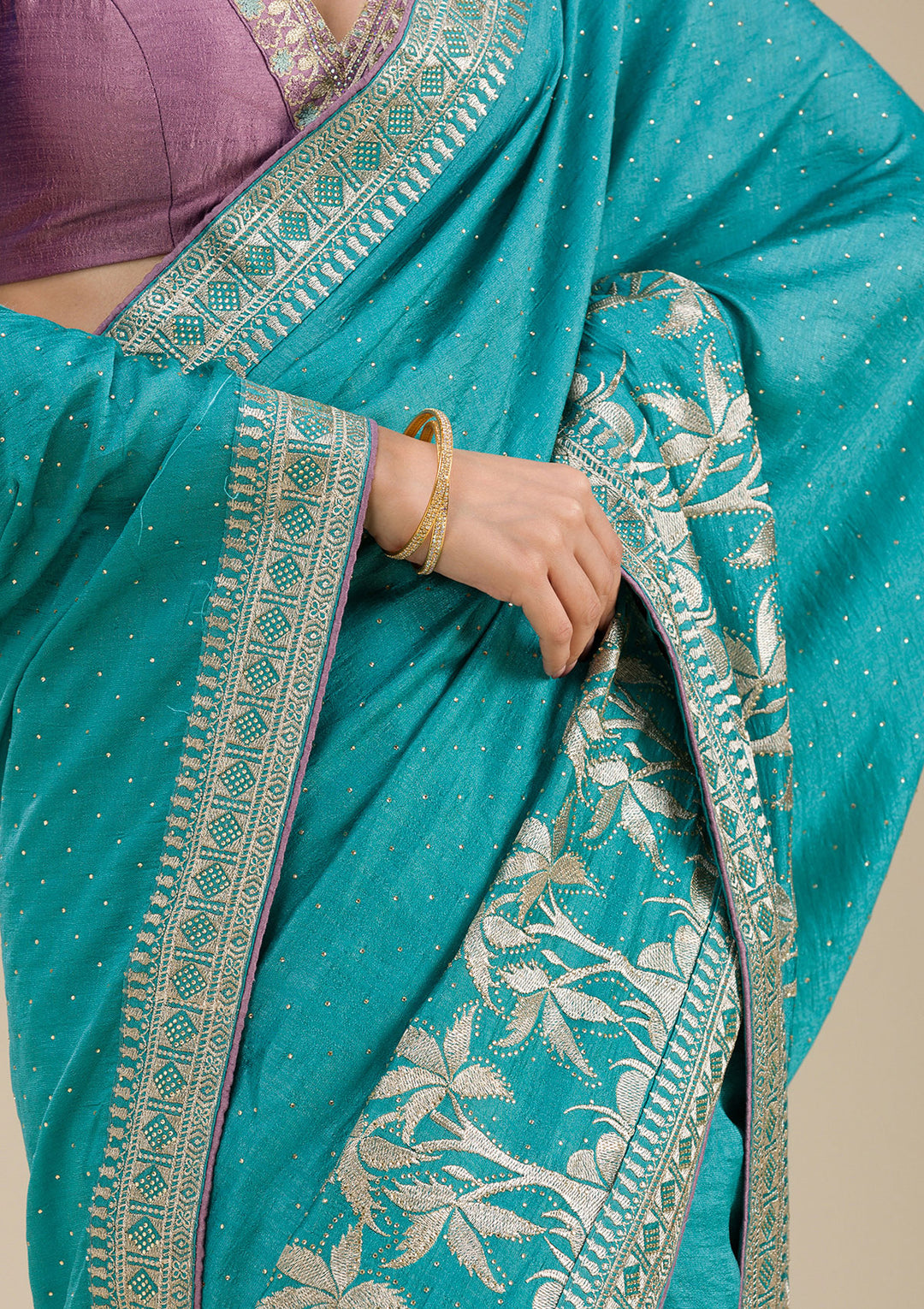 Turquoise Blue Zariwork Art Silk Saree