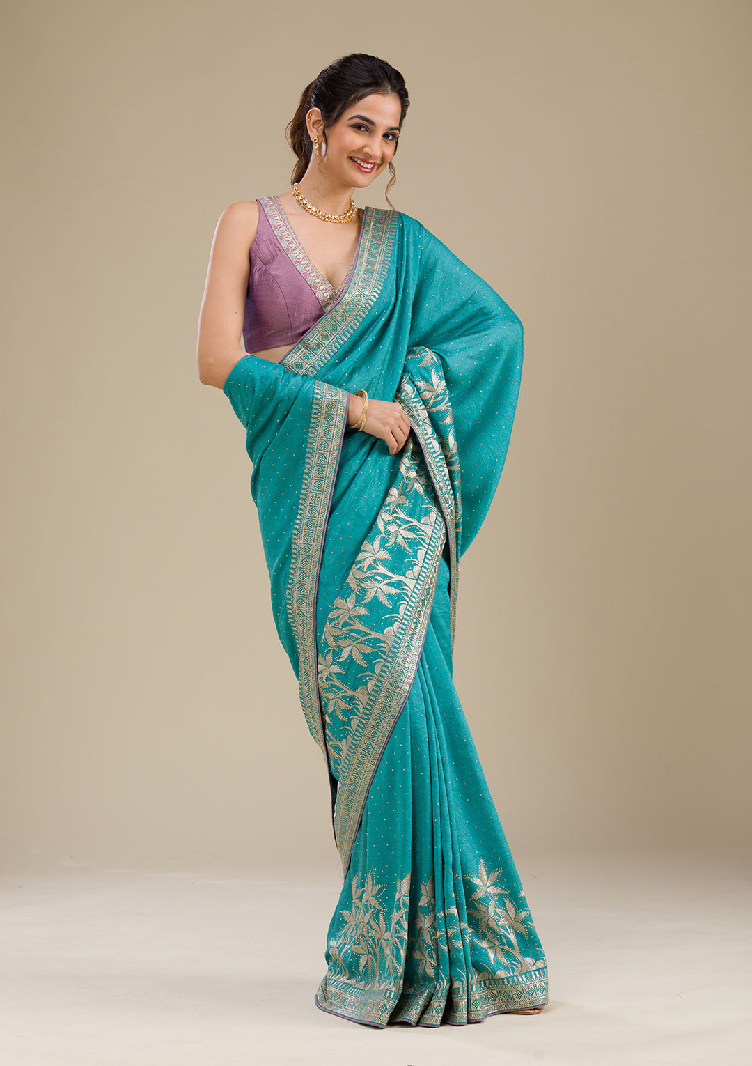 Turquoise Blue Zariwork Art Silk Saree