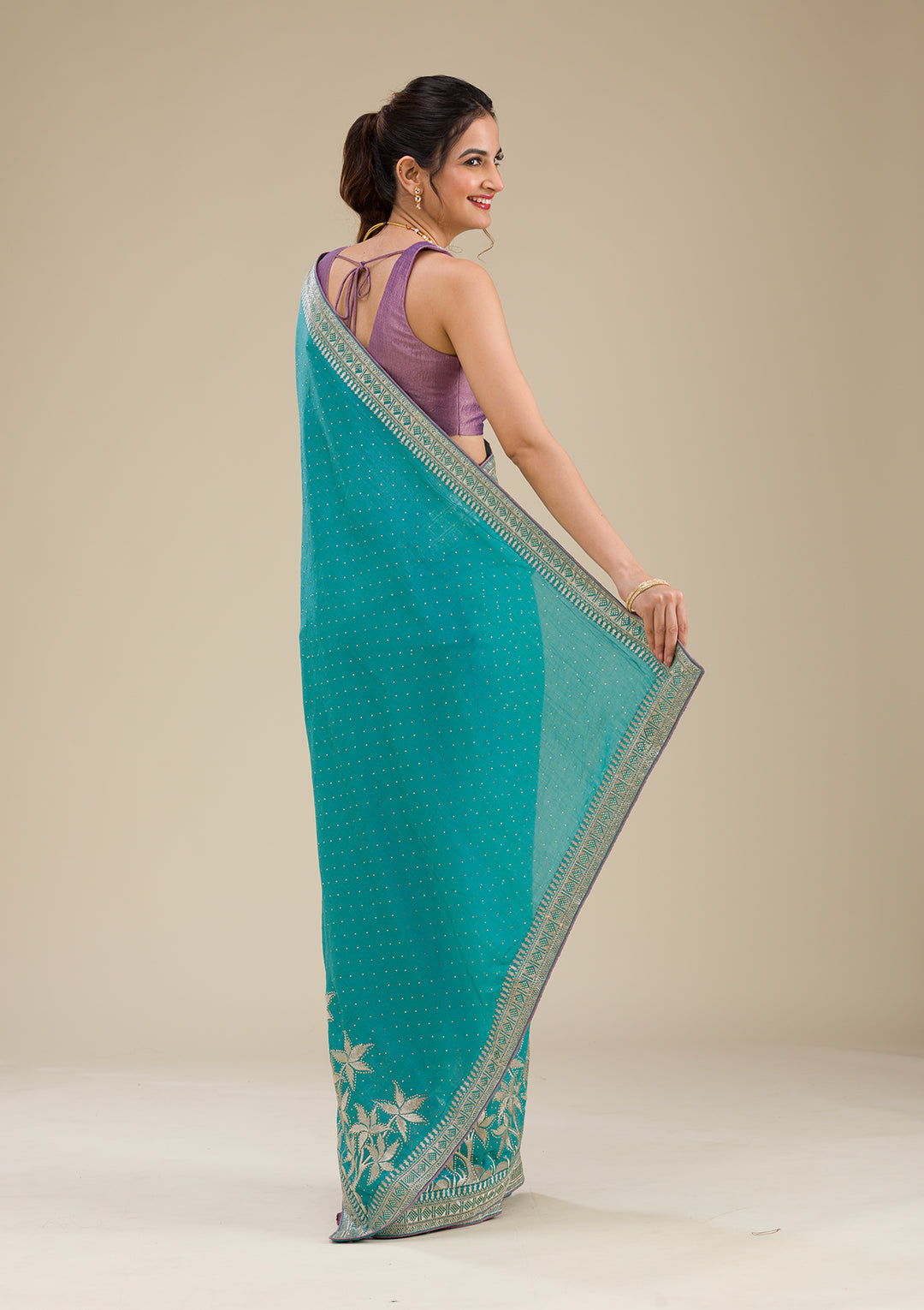 Turquoise Blue Zariwork Art Silk Saree