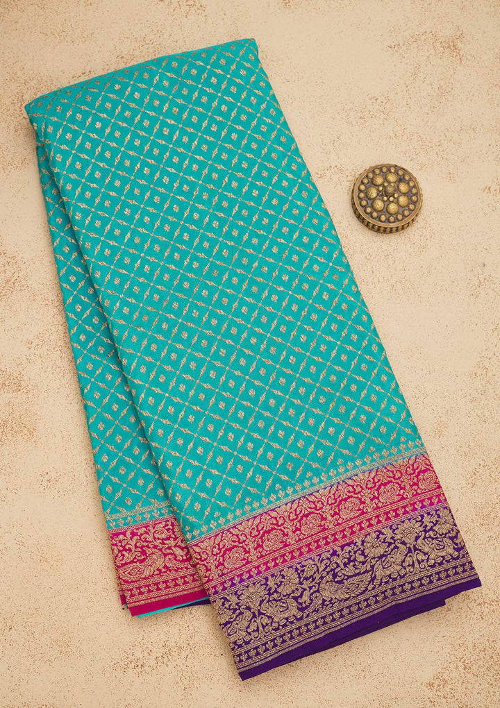 Turquoise Blue Zariwork Art Silk Saree