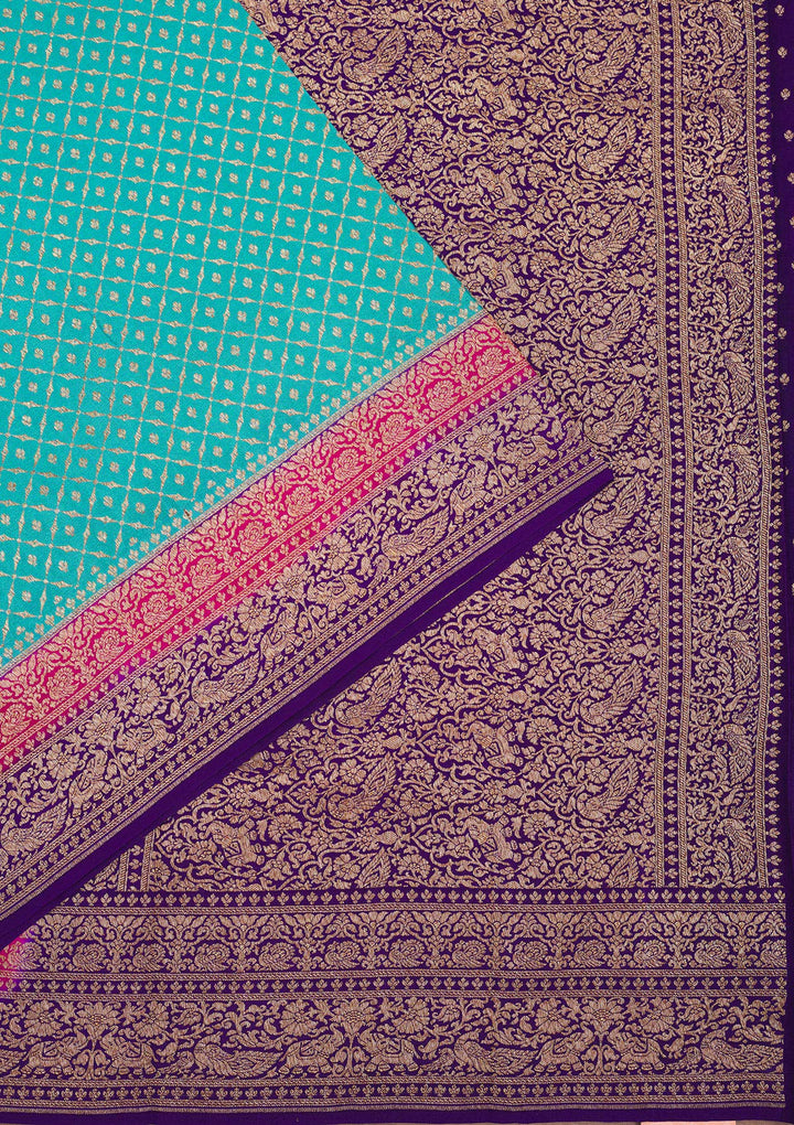 Turquoise Blue Zariwork Art Silk Saree