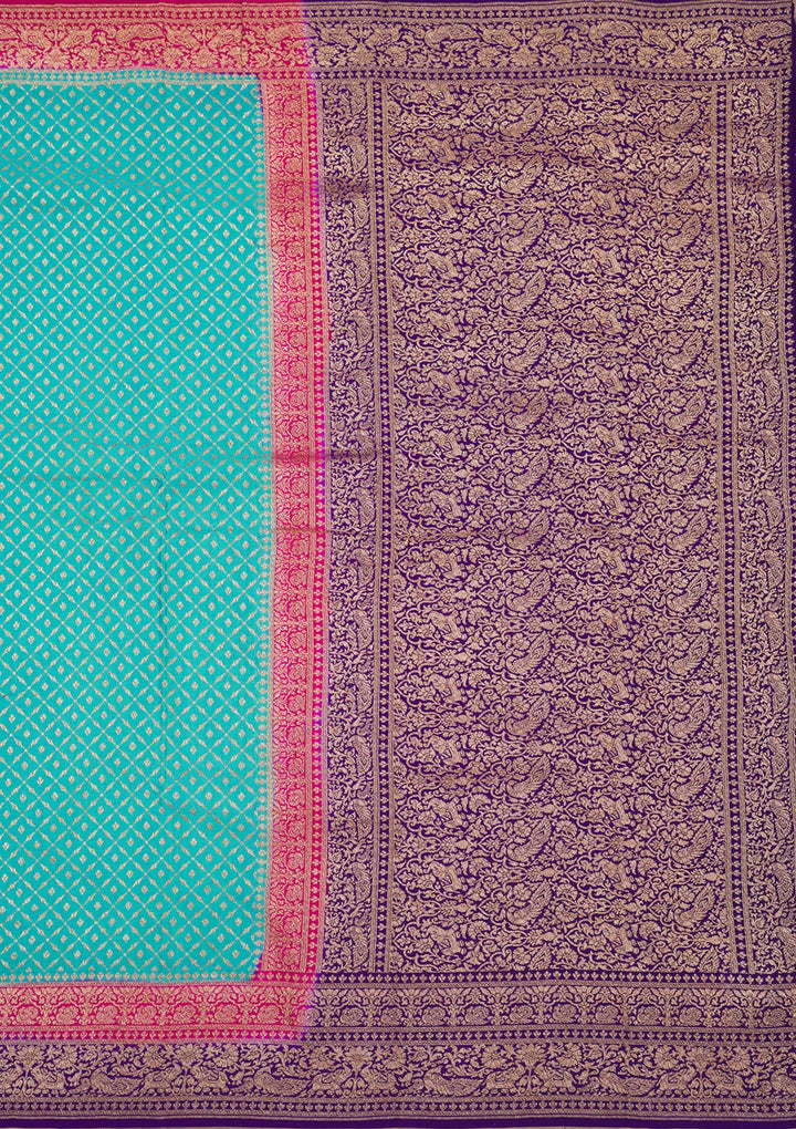 Turquoise Blue Zariwork Art Silk Saree