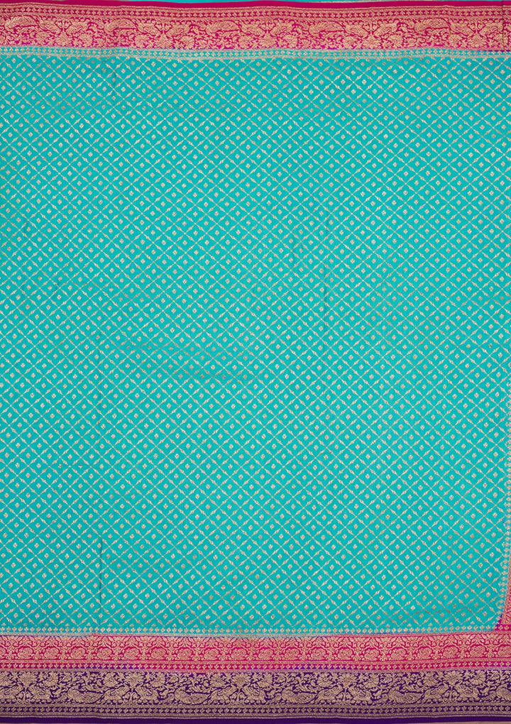 Turquoise Blue Zariwork Art Silk Saree