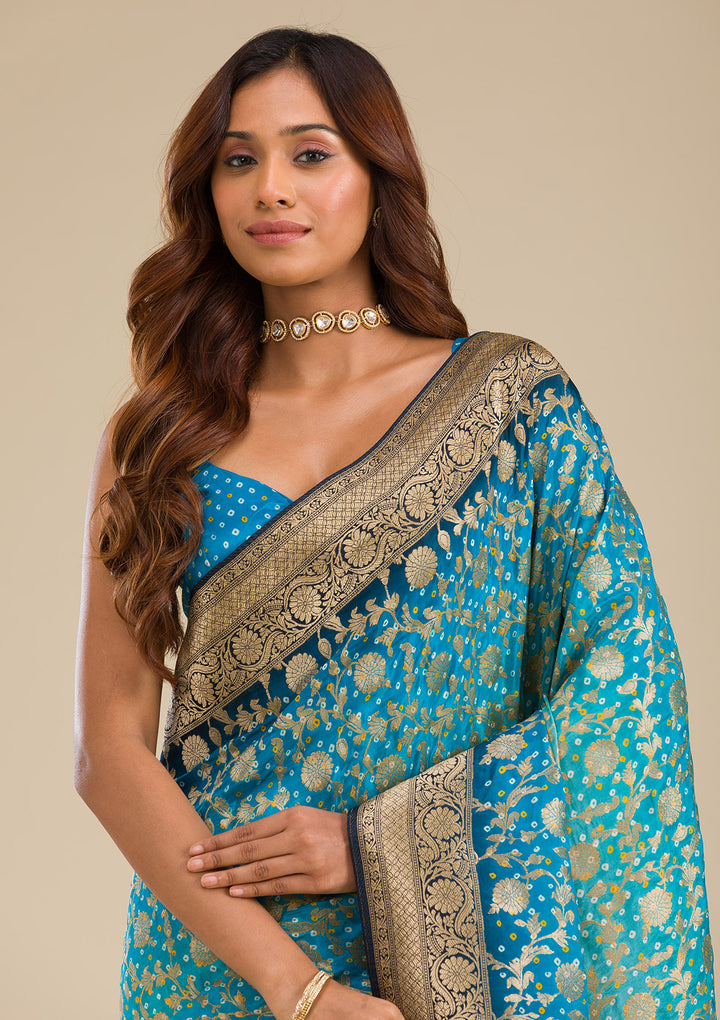 Turquoise Blue Zariwork Georgette Saree