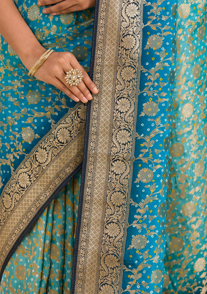 Turquoise Blue Zariwork Georgette Saree