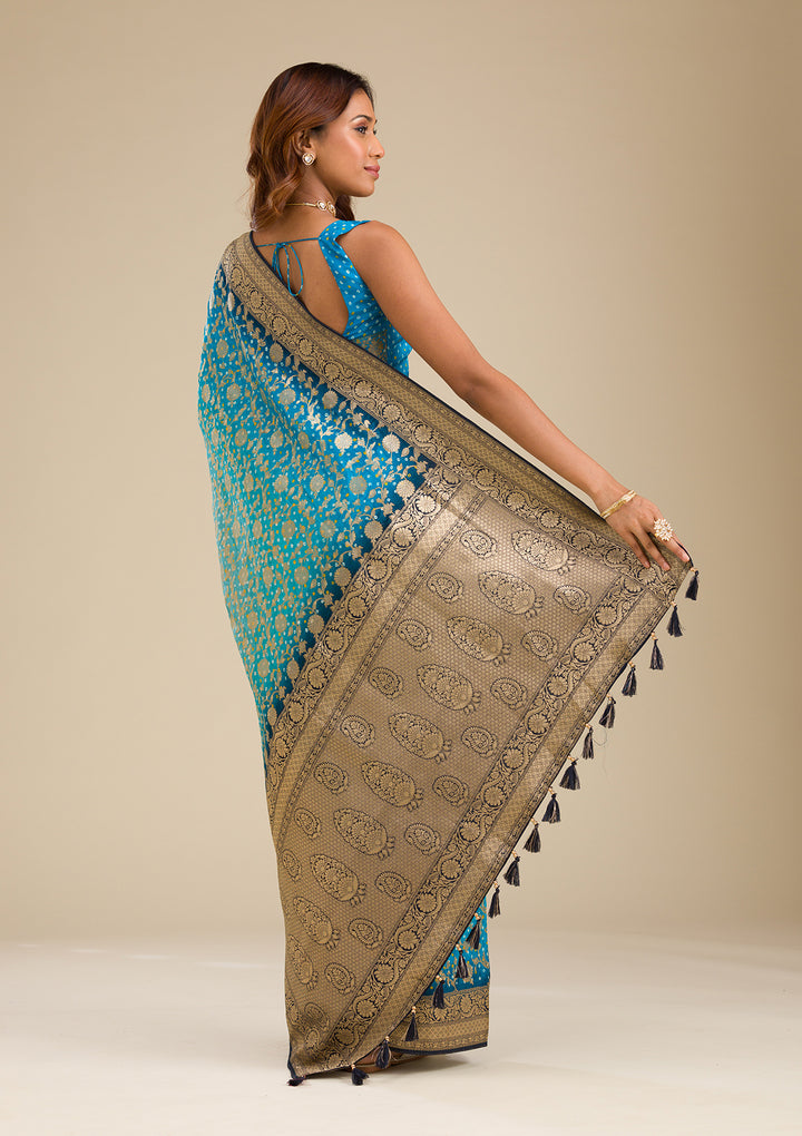 Turquoise Blue Zariwork Georgette Saree