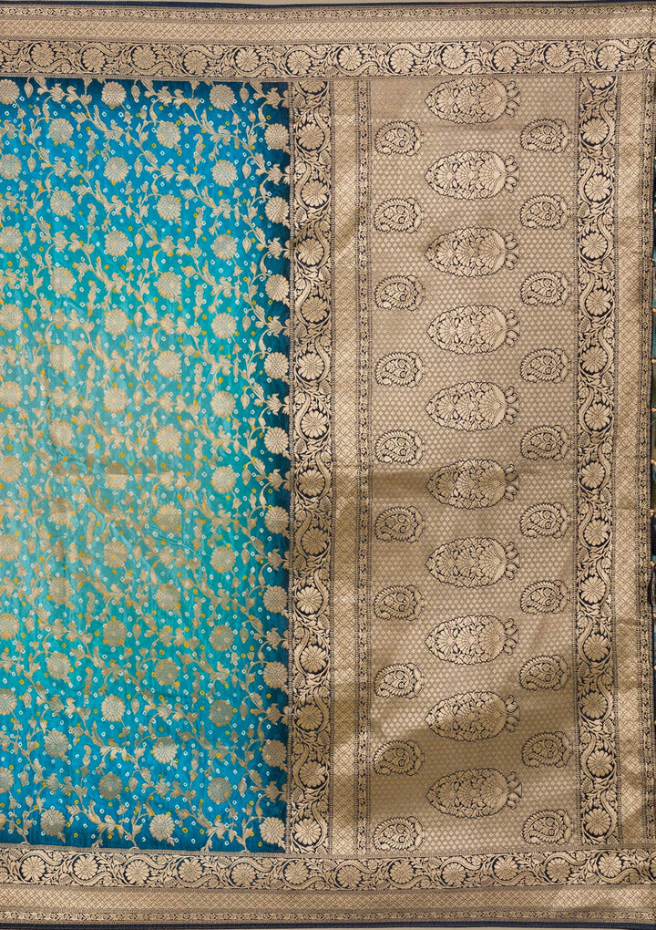 Turquoise Blue Zariwork Georgette Saree